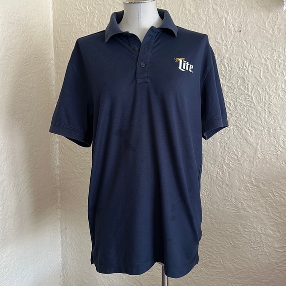 Miller Lite Beer Embroidered Work Wear Blue Polo Shirt Thrashed Medium - Picture 1 of 9
